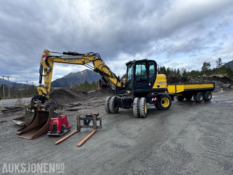 Escavadeira 2019 Yanmar B110W Hjulgraver - Firehjulsstyring - Sentralsmøring - Dumperhenger - Tiltrotator - Pusskuffe - Smalskuffe - Graveskuffe - Hydraulisk vibroplate - Pallegafler: foto 1