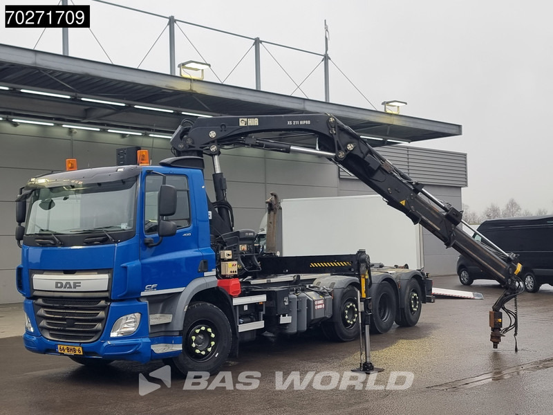 Camião polibenne, Camião grua DAF CF 400 8X2 Damaged Crane + chassis HIAB 211 E-3 Hipro VDL 20T hook Euro 6: foto 6